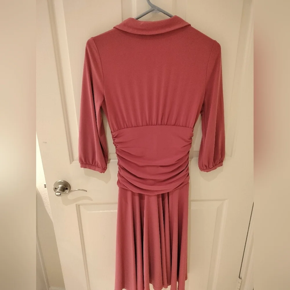 Fun Y2k Style Pink Women's Dress Midi Quarter Sleeve Collar - Picture 3 of 6